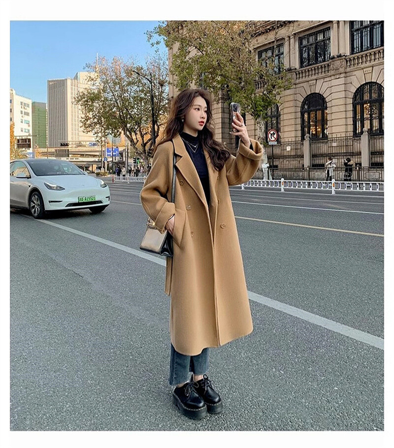 Sügistalv 2024 uusaasta väike moedisain Sense Trench mantel Villane mantel naiste Senior Sense pikk villane mantel