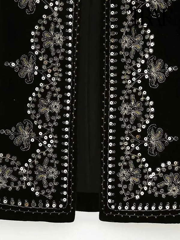 TRAF Ženska moda sa šljokicama, cvjetnim vezom, kratki prsluk, starinski O izrez, bez rukava, ženska gornja odjeća, šik prsluk