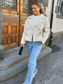 Paltonă de modă cu guler răsturnat împotriva vântului pentru femei, cu mânecă lungă, cu buzunare la două piept, paltoane, toamnă șic, topuri de stradă