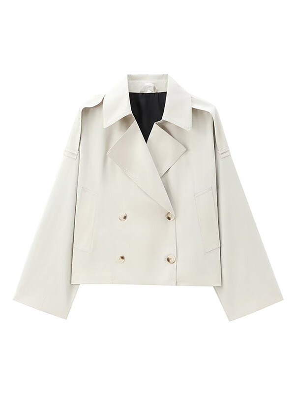 Paltonă de modă cu guler răsturnat împotriva vântului pentru femei, cu mânecă lungă, cu buzunare la două piept, paltoane, toamnă șic, topuri de stradă