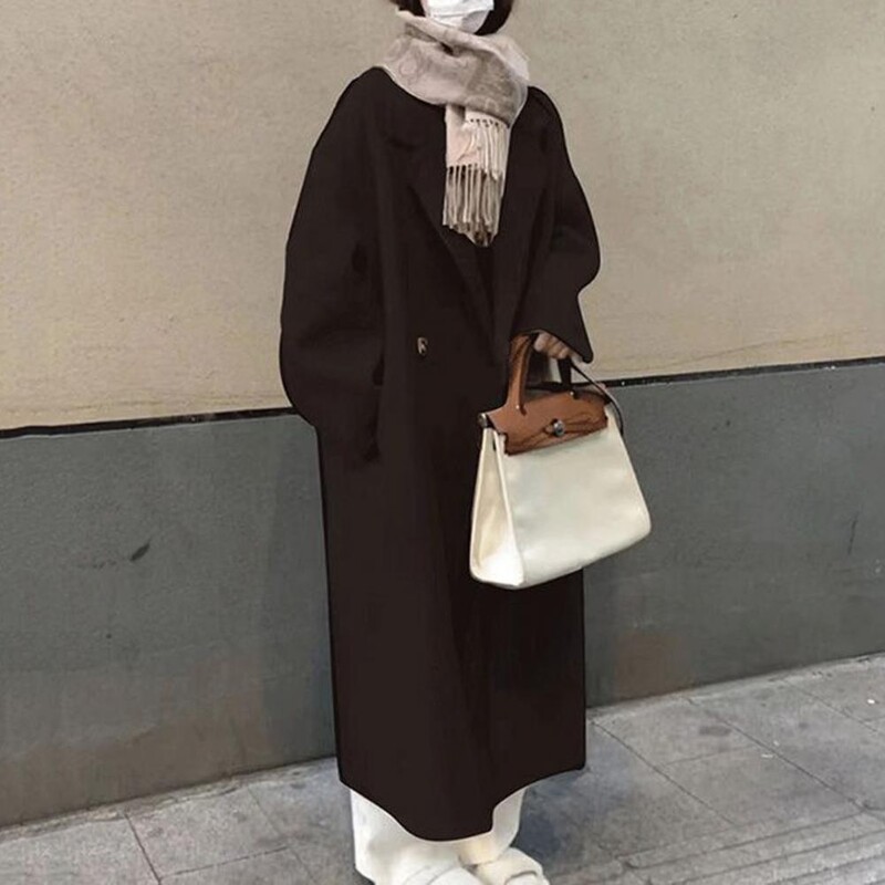 Jachetă de primăvară, toamnă, îngroșată, rezistentă la vânt, caldă, trenci cu două piept pentru femei, cu buzunare cu rever, mâneci lungi, lungime mijlocie