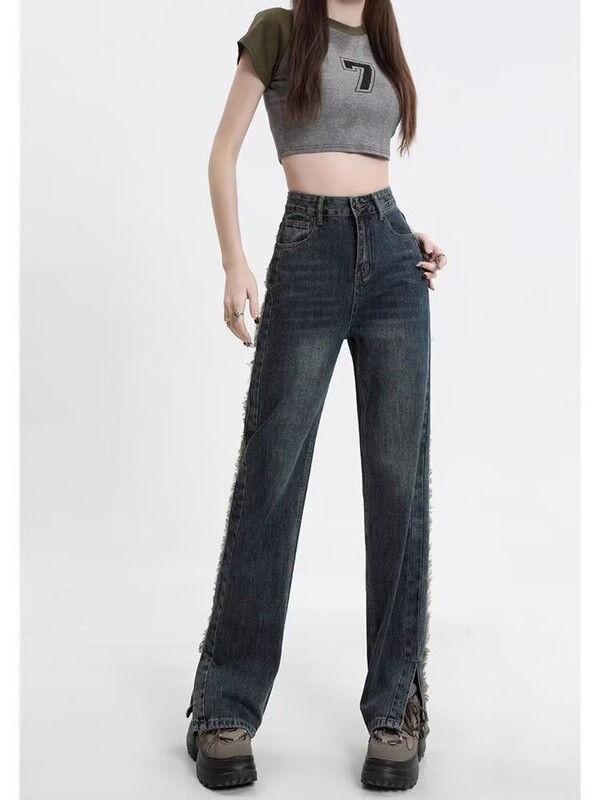 Blugi Y2k de damă Harajuku Anii 90 Pantaloni de blugi supradimensionați, în stil japonez al anilor 2000, Pantaloni drepți, haine vintage trash