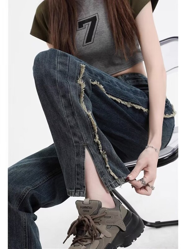 Blugi Y2k de damă Harajuku Anii 90 Pantaloni de blugi supradimensionați, în stil japonez al anilor 2000, Pantaloni drepți, haine vintage trash