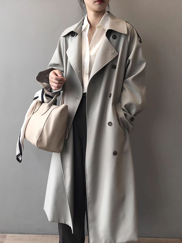 Γυναικείες φαρδιά μακριά ζώνη Abrigos Κορεάτικες Κλασικές καμπαρντίνες με διπλό στήθος Ανοιξιάτικο φθινόπωρο Streetwear Casual Εξωτερικά ρούχα Gabardina Νέα