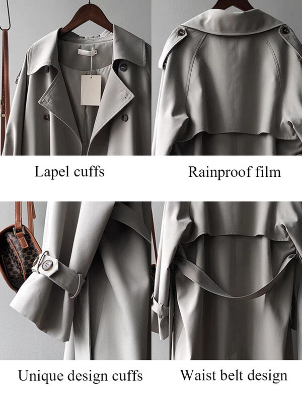 Γυναικείες φαρδιά μακριά ζώνη Abrigos Κορεάτικες Κλασικές καμπαρντίνες με διπλό στήθος Ανοιξιάτικο φθινόπωρο Streetwear Casual Εξωτερικά ρούχα Gabardina Νέα