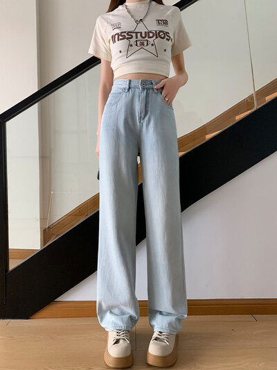 ZOENOVA Tencel Hlače sa širokim nogavicama visokog struka Ženske nove ravne traperice za ljeto 2024. Ulične ležerne široke svestrane traper hlače