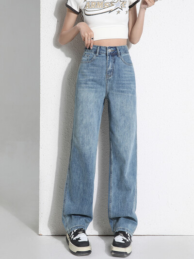 ZOENOVA Tencel Hlače sa širokim nogavicama visokog struka Ženske nove ravne traperice za ljeto 2024. Ulične ležerne široke svestrane traper hlače