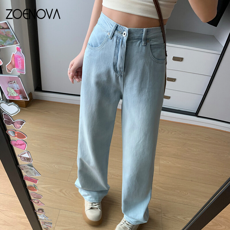 ZOENOVA Tencel Hlače sa širokim nogavicama visokog struka Ženske nove ravne traperice za ljeto 2024. Ulične ležerne široke svestrane traper hlače