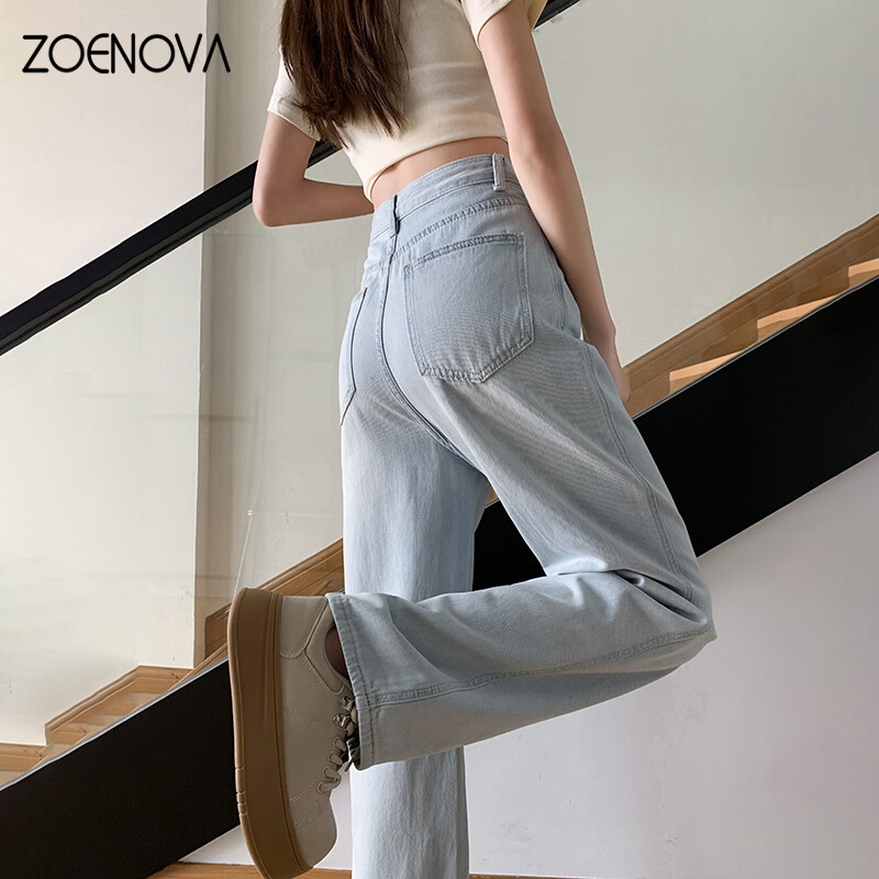 ZOENOVA Tencel Hlače sa širokim nogavicama visokog struka Ženske nove ravne traperice za ljeto 2024. Ulične ležerne široke svestrane traper hlače