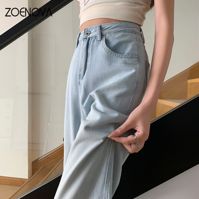 ZOENOVA Tencel Hlače sa širokim nogavicama visokog struka Ženske nove ravne traperice za ljeto 2024. Ulične ležerne široke svestrane traper hlače