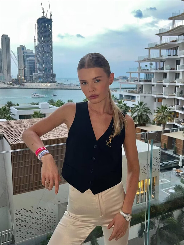 Κομμένο γιλέκο Γυναικείο Γιλέκο Μόδα Κουμπιά Μπλούζες Vintage V λαιμόκοψη Αμάνικα Παλτό Εξωτερικά Λευκό Μαύρο Σικ Σακάκι