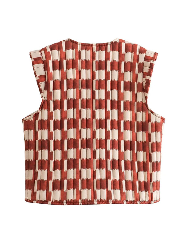 Willshela Jachetă fără mâneci imprimată pentru femei, vestă vintage cu decolteu în V, maiuri pentru femei șic