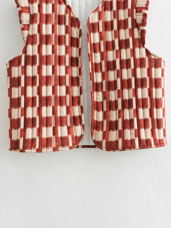 Willshela Jachetă fără mâneci imprimată pentru femei, vestă vintage cu decolteu în V, maiuri pentru femei șic