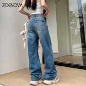 ZOENOVA Maillard Fashion naiste teksad 2024 suvine Y2K retro vabaaja püksid kõrge vöökohaga lahtised sirged tumedad teksapüksid laia säärega püksid