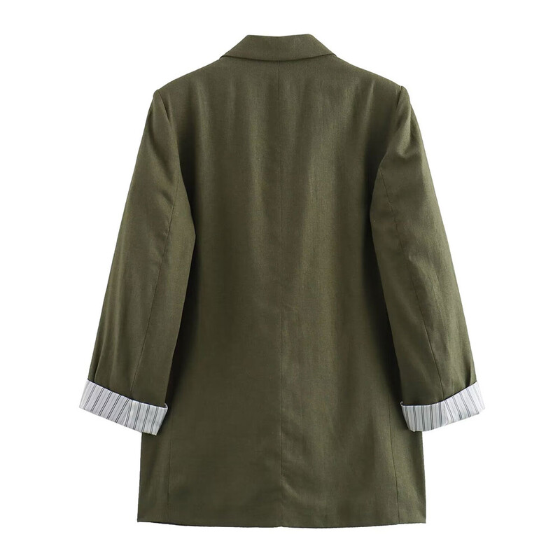 DUOPERI Дамски модни плътни ленени блейзъри с назъбена яка с дълги навити ръкави Женски шик офис дамски бизнес тоалети