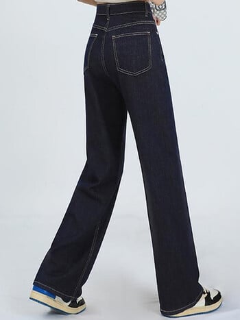 Момичета Vintage Native Washed Jeans Lady Deep Blue Корейски широки панталони 2024 Пролет Женски свободни прави панталони с висока талия