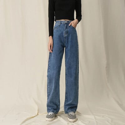 Blugi de damă noi, negri, gri, picior drept, slăbire, picior lat, pantaloni drapați până la podea cu talie înaltă