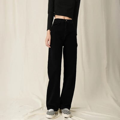 Blugi de damă noi, negri, gri, picior drept, slăbire, picior lat, pantaloni drapați până la podea cu talie înaltă