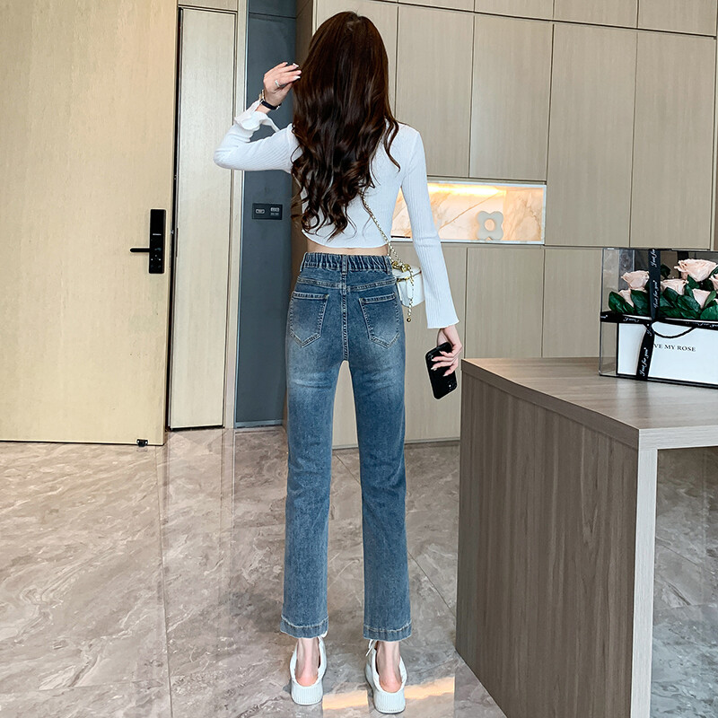 Ženske rastezljive traperice s visokim strukom, ravne hlače sa šljokicama Mujer, modne traperice s trapericama do gležnja, ženske, proljeće 2024.