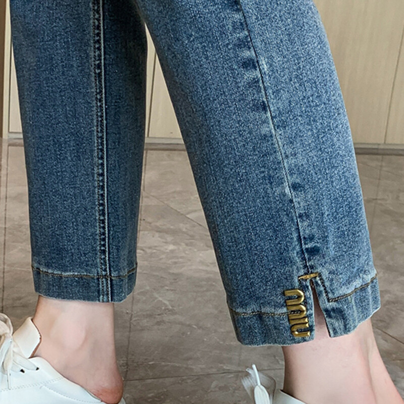 Ženske rastezljive traperice s visokim strukom, ravne hlače sa šljokicama Mujer, modne traperice s trapericama do gležnja, ženske, proljeće 2024.