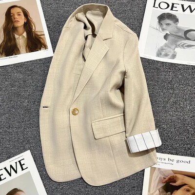 Manșete caise Jachetă de costum subțire în dungi pentru femeie, primăvară, vară, toamnă, haină de modă, blazer pentru femei, îmbrăcăminte exterioară ocazională, topuri