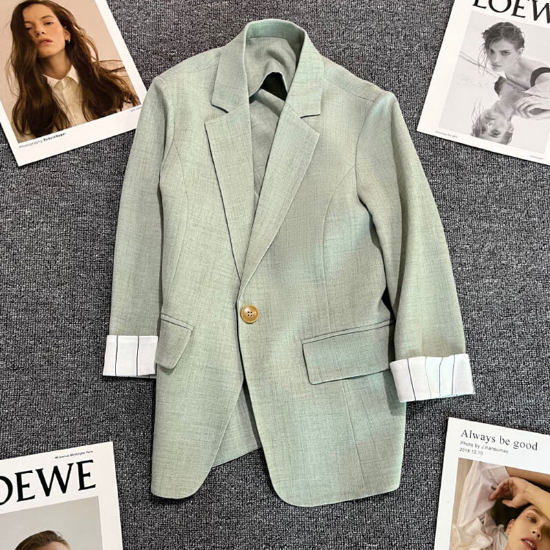 Manșete caise Jachetă de costum subțire în dungi pentru femeie, primăvară, vară, toamnă, haină de modă, blazer pentru femei, îmbrăcăminte exterioară ocazională, topuri