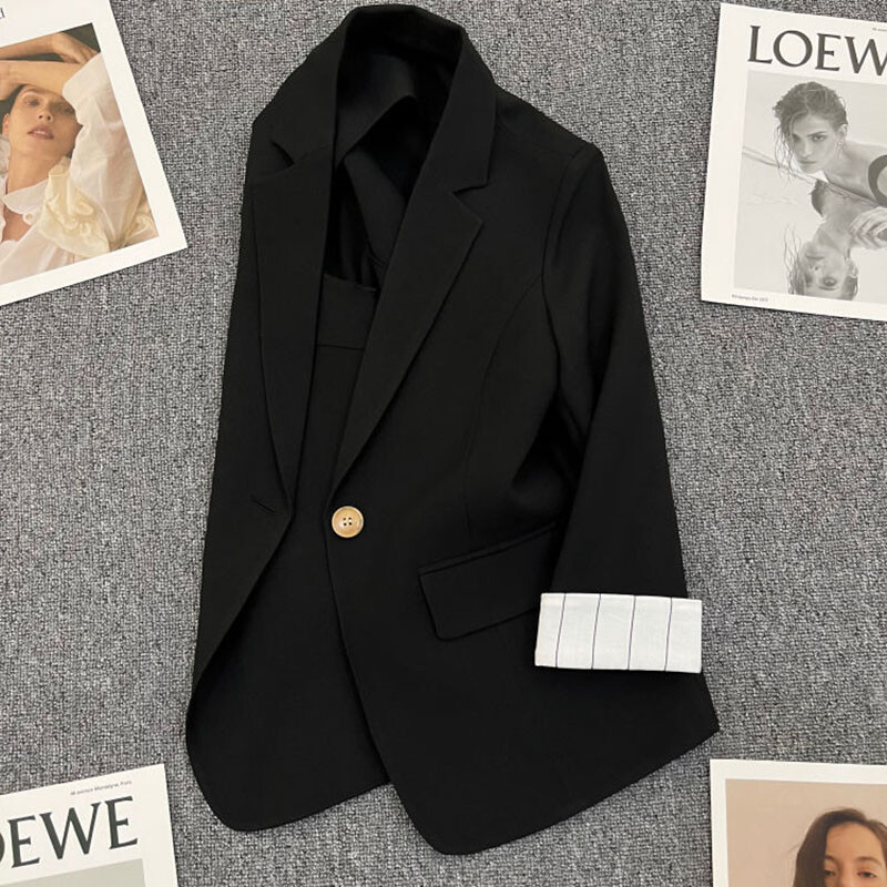 Manșete caise Jachetă de costum subțire în dungi pentru femeie, primăvară, vară, toamnă, haină de modă, blazer pentru femei, îmbrăcăminte exterioară ocazională, topuri