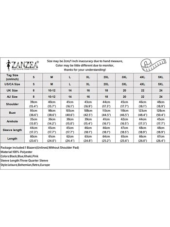 ZANZEA Κομψό πέτο λαιμόκοψη 3/4 μανίκια Γραφεία Παλτό Μπουφάν Λεπτό φθινοπωρινό γυναικείο σακάκι Κομψό OL Κοστούμια εργασίας Γυναικεία ρούχα