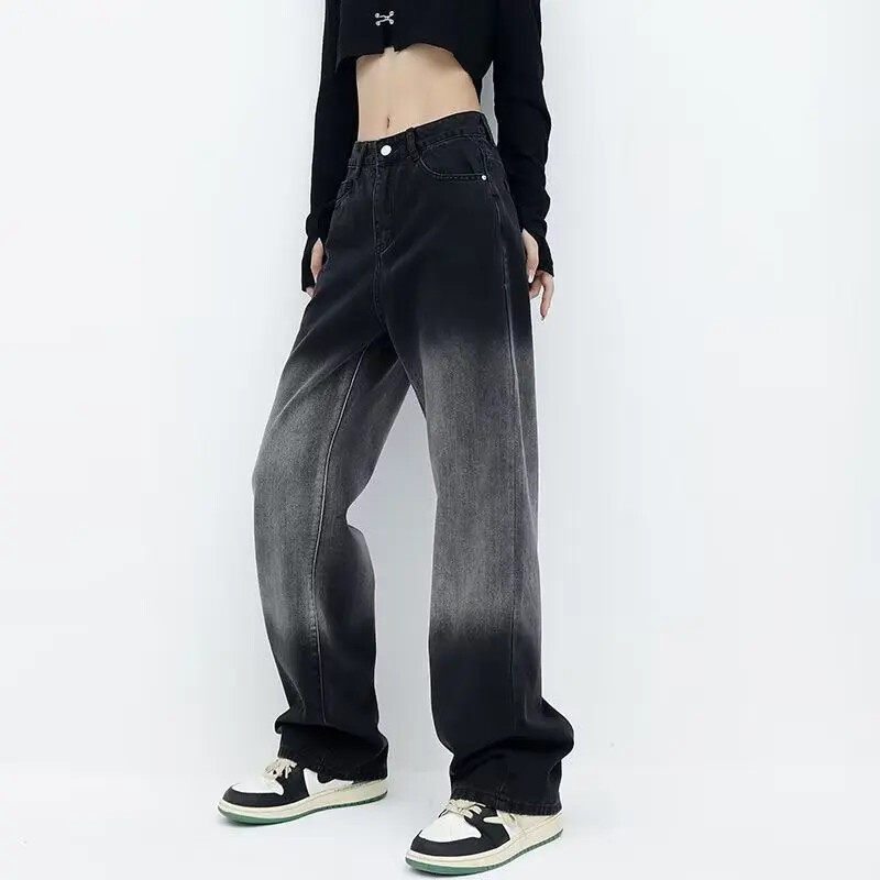 Blugi negri cu talie înaltă pentru slăbire, cu picioare drepte, pentru femei, noi sosiri toamnă/iarnă Plus Assess