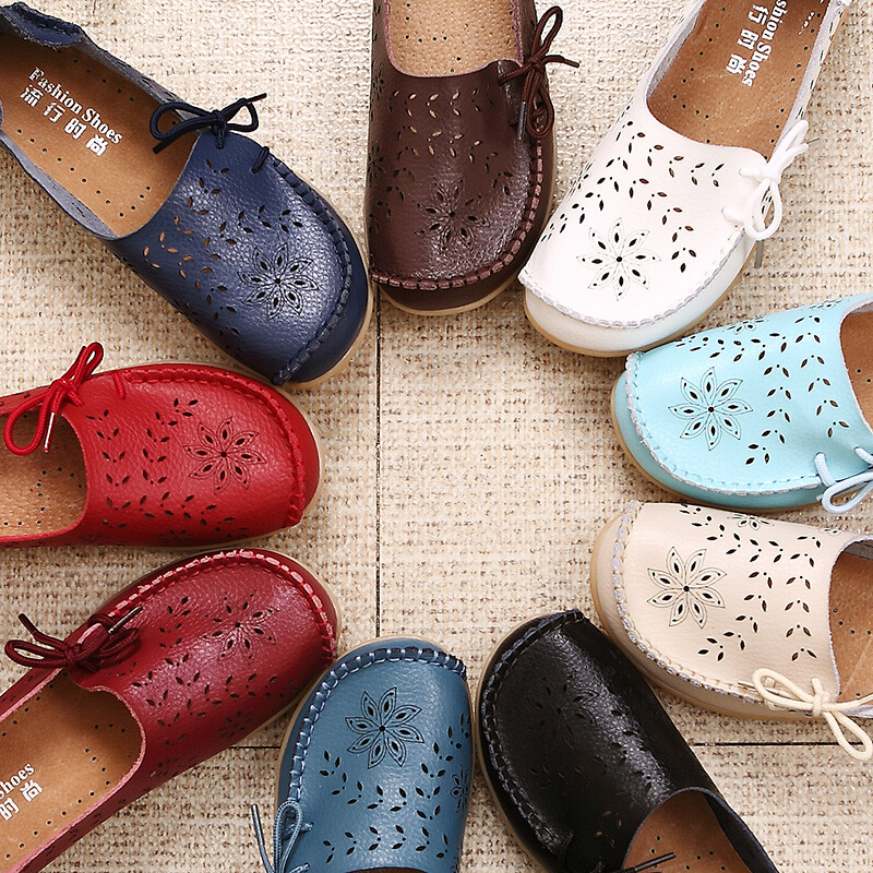 Nove mokasine Ženske ravne cipele Izrezane jesenske ženske mokasine Prava koža Ženske cipele Natikače Baletne Ženske cipele velike veličine