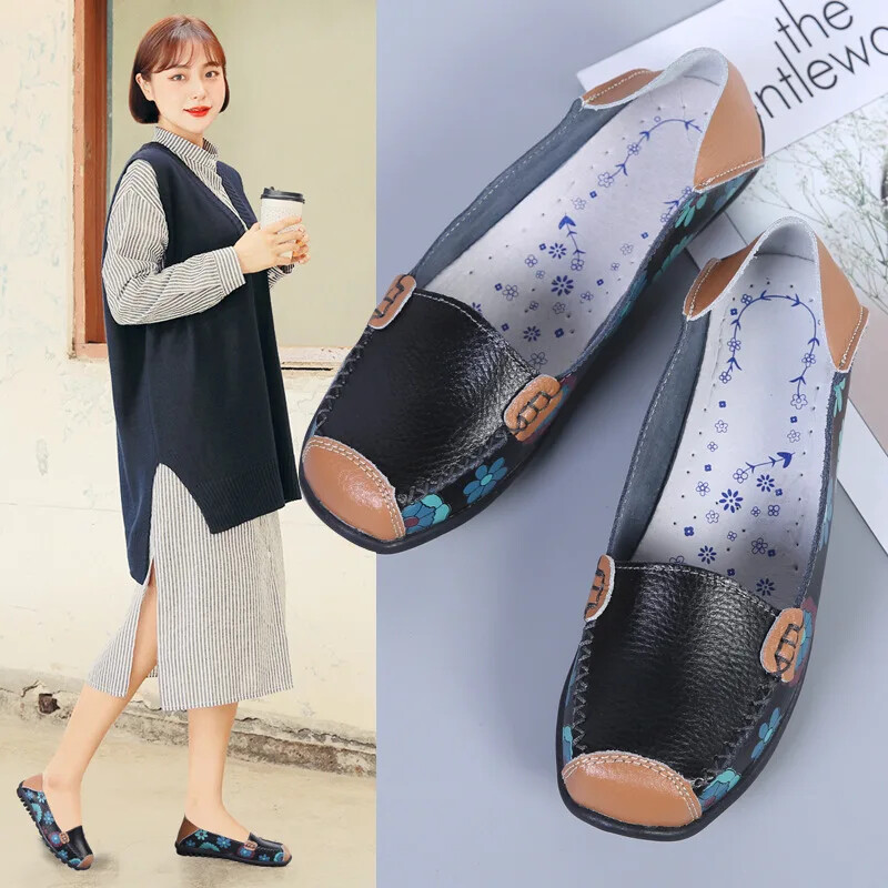 2024 kevad sügis naiste korterid ehtsast nahast kingad libisema balleti korterid naiste korterid print naiste kingad mokassiinid pässid kingad