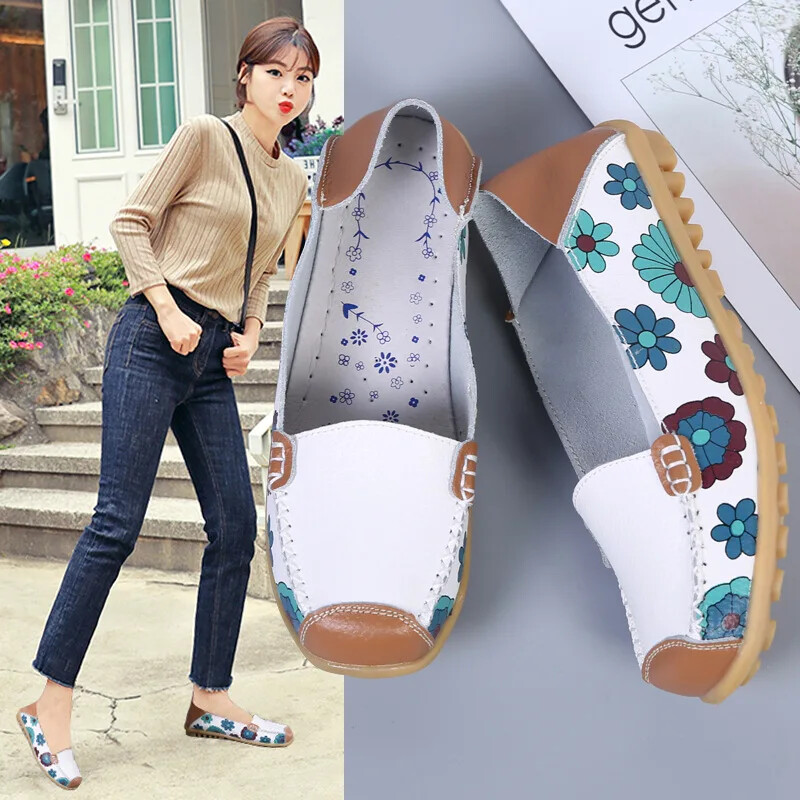 2024 kevad sügis naiste korterid ehtsast nahast kingad libisema balleti korterid naiste korterid print naiste kingad mokassiinid pässid kingad