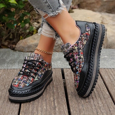 Naiste tossud kevad-sügismood Luksuslikud rhinestone'i naiste tossud 2024, uus väliplatvorm, vulkaniseeritud naiste spordijalatsid