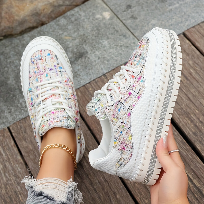 Naiste tossud kevad-sügismood Luksuslikud rhinestone'i naiste tossud 2024, uus väliplatvorm, vulkaniseeritud naiste spordijalatsid