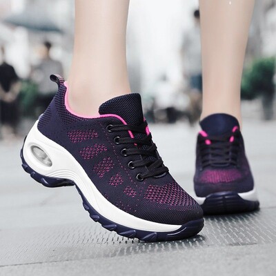 Pantofi de sport casual, ușori, cu talpă moale, pentru femei, patru anotimpuri, plasă respirabilă, talpă groasă, pantofi de alergare