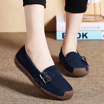 Pantofi plati pentru femei din piele naturala pantofi pantofi mocasini cu varf patrat confortabil cu slip-on toamna pantofi casual caise pantofi dama 43