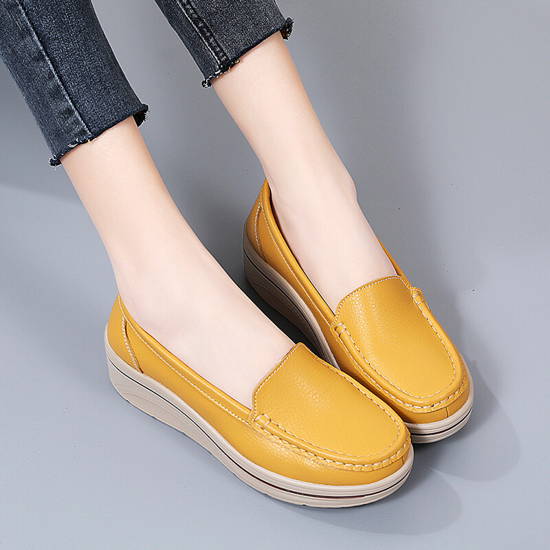 Pantofi de damă din piele pantofi cu platformă tălpi groase crește 42 pantofi casual marime mare toc pană set pantofi singuri