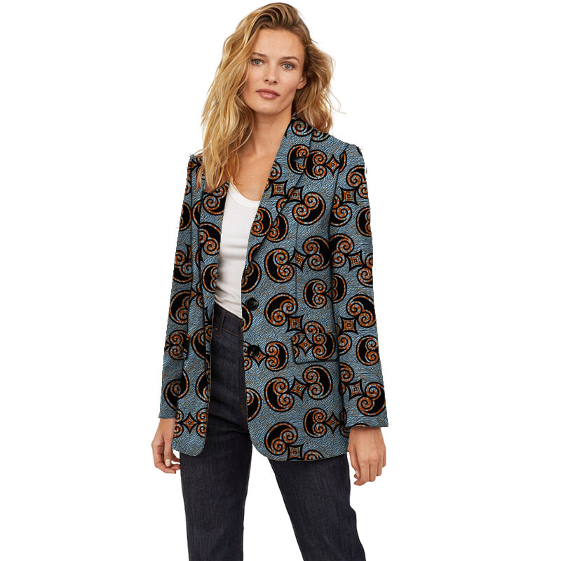 Noutăți OL Blazer cu guler răsturnat Jachete pentru femei Ankara Jachete africane cu imprimeu de ceară Îmbrăcăminte exterioară lungă ocazională