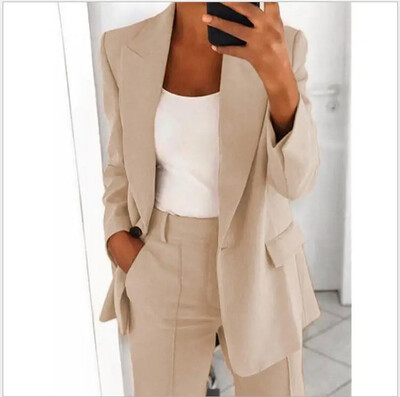 2024 S-5XL Blazer de damă Casual Top cu mâneci lungi Costum de culoare solidă Guler Buton Temperament simplu pentru navetist Blazer de mărime mare