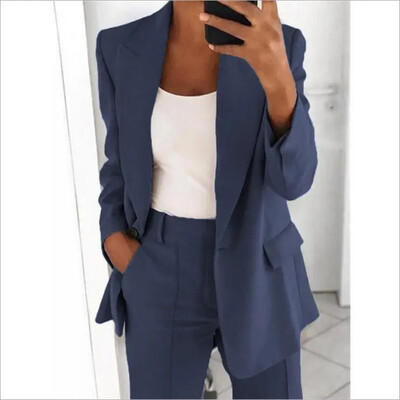 2024 S-5XL Blazer de damă Casual Top cu mâneci lungi Costum de culoare solidă Guler Buton Temperament simplu pentru navetist Blazer de mărime mare