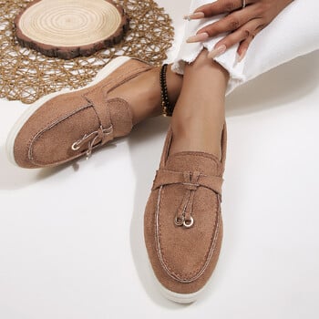 Νέα γυναικεία Loafers Slip σε γυναικεία φλατ Επώνυμα Άνοιξη Φθινόπωρο casual Flat παπούτσια Δερμάτινα Cashmere Μονά παπούτσια συν μέγεθος 43