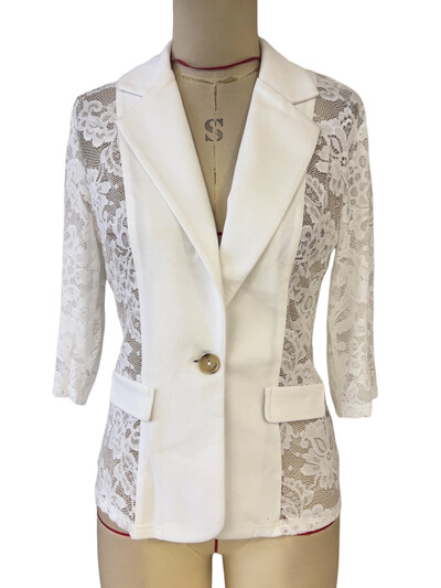 Ženski čipkasti blejzer kaput jesen zima uredska jakna ženska modna OL crno bijela ulična odjeća