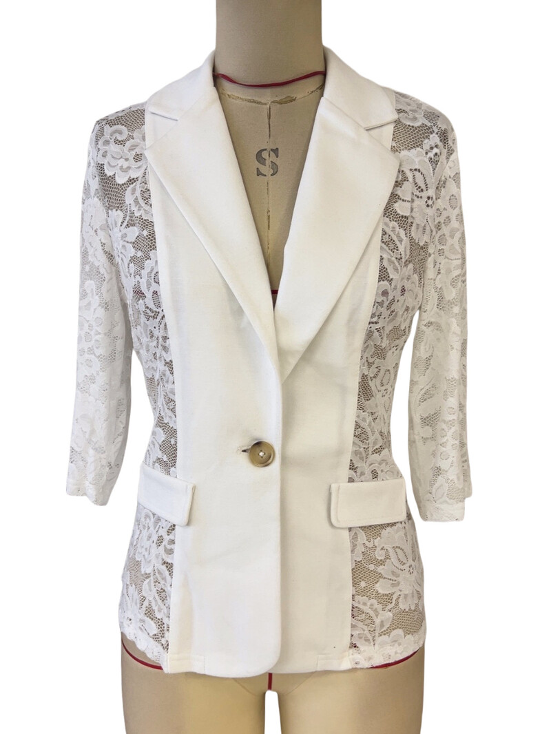 Ženski čipkasti blejzer kaput jesen zima uredska jakna ženska modna OL crno bijela ulična odjeća