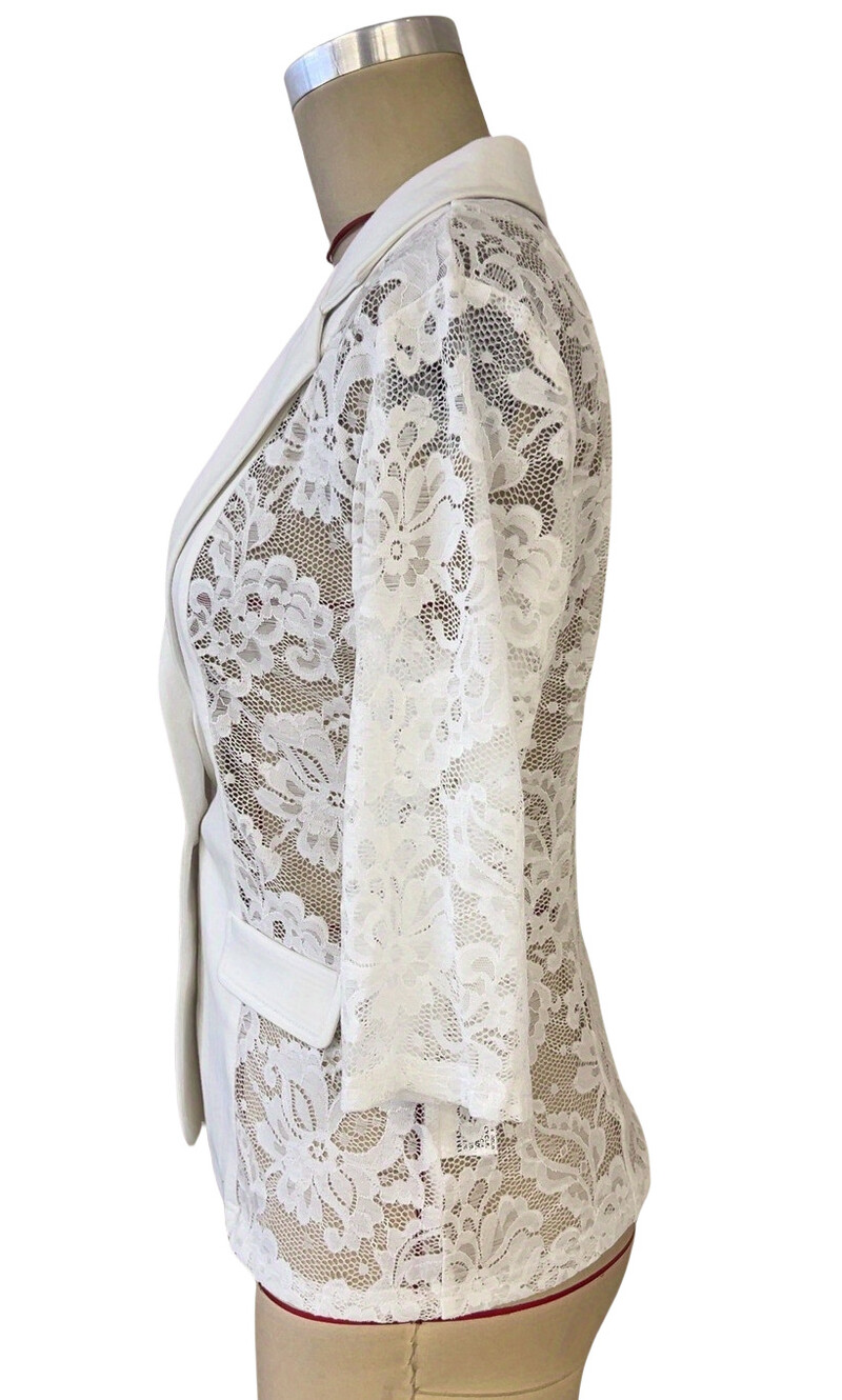 Ženski čipkasti blejzer kaput jesen zima uredska jakna ženska modna OL crno bijela ulična odjeća