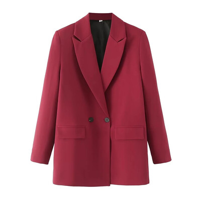ASDS Femei Chic Office Lady Blazer dublu piept haina vintage la modă guler crestat cu mânecă lungă damă îmbrăcăminte exterioară Topuri elegante