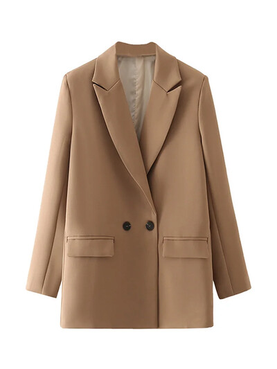 ASDS Femei Chic Office Lady Blazer dublu piept haina vintage la modă guler crestat cu mânecă lungă damă îmbrăcăminte exterioară Topuri elegante