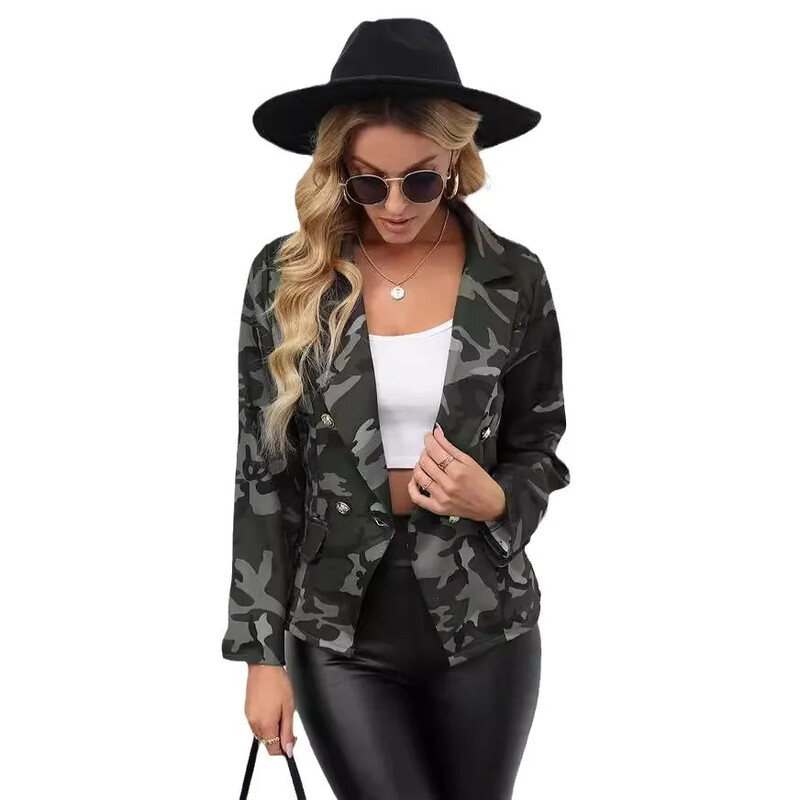 De înaltă calitate pentru femei noi de toamnă și iarnă Europa și Statele Unite ale Americii imprimat rever jachetă costum mic îmbrăcăminte femei
