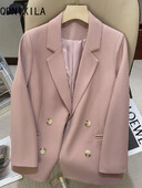 Ženski blejzer korejski modni blejzeri s dvorednim kopčanjem Kaputi Proljeće Jesen Slim Fit Izgledaju tanki Ženski blejzeri Nova gornja odjeća 2024.