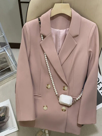 Ženski blejzer korejski modni blejzeri s dvorednim kopčanjem Kaputi Proljeće Jesen Slim Fit Izgledaju tanki Ženski blejzeri Nova gornja odjeća 2024.