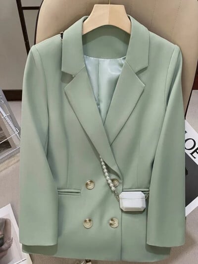 Ženski blejzer korejski modni blejzeri s dvorednim kopčanjem Kaputi Proljeće Jesen Slim Fit Izgledaju tanki Ženski blejzeri Nova gornja odjeća 2024.
